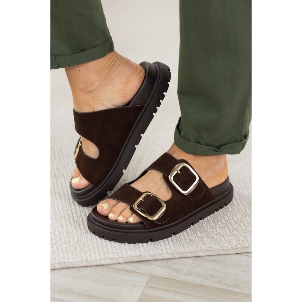 MIA Womens Sandals 8.5M Suede Double Buckle Adjustable Easy Slide On Comfortable